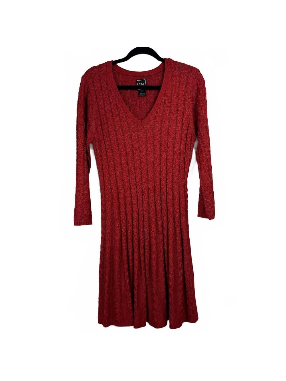 JH Red Long Sleeve Sweater Knee-Length Dress Women's XL